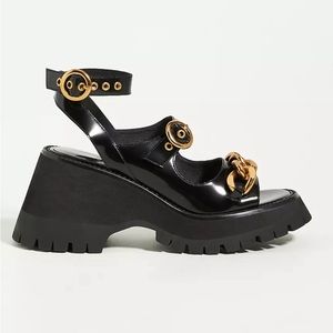 Jeffrey Campbell Black Platform Sandals with gold buckle and chain